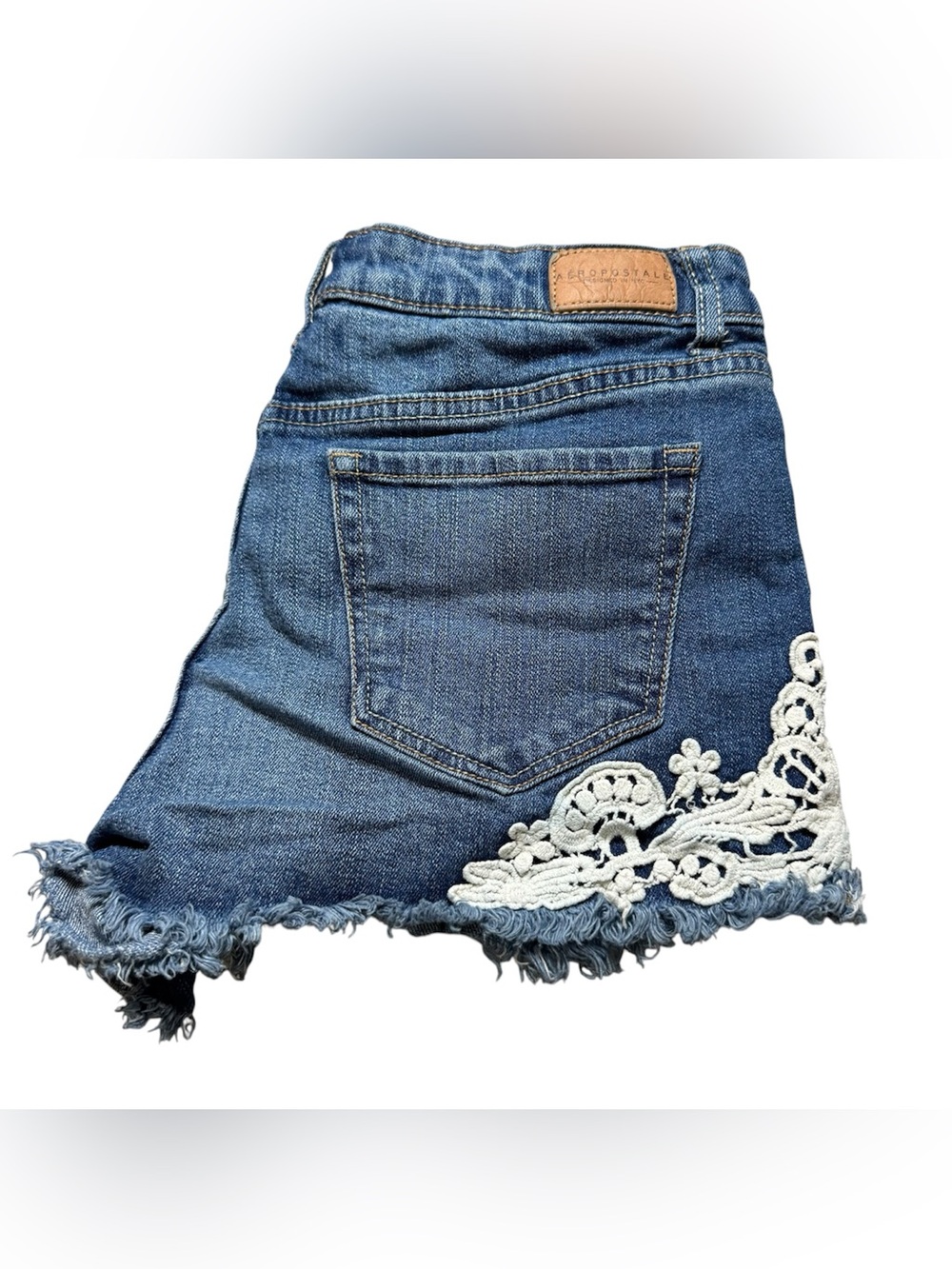 Aeropostale High Waisted Shorty Size 6 denim shorts with lace detailing